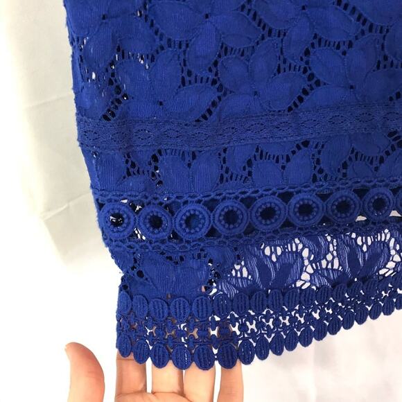 Laundry by Shelli Segal Blue Lace Shift Dress Womens 8 3\4 Sleeve Mini Cocktail - Picture 4 of 8